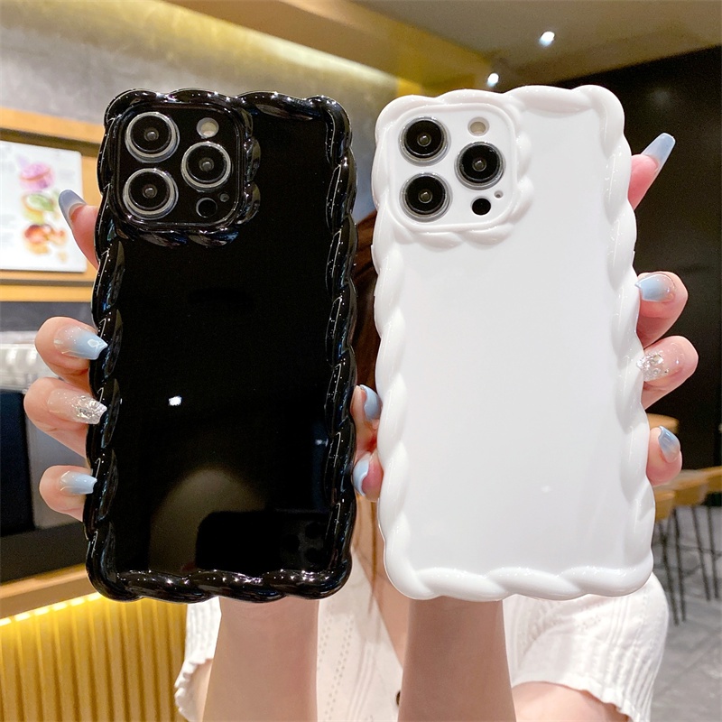 IPHONE Cream Edge Twisted Edge Soft Silikon Casing Handphone Iphone11 12 13 14 Pro MAX X XS MAX XR 7 8 Plus Sarung Case Shockproof