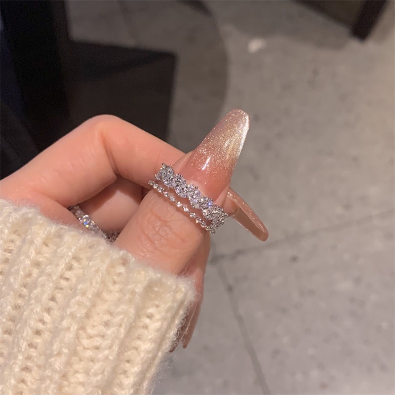 Ay (CN) Cincin Perak Kristal Mewah Butterfly Heart Bow Cross Ring Untuk Aksesoris Perhiasan Wanita