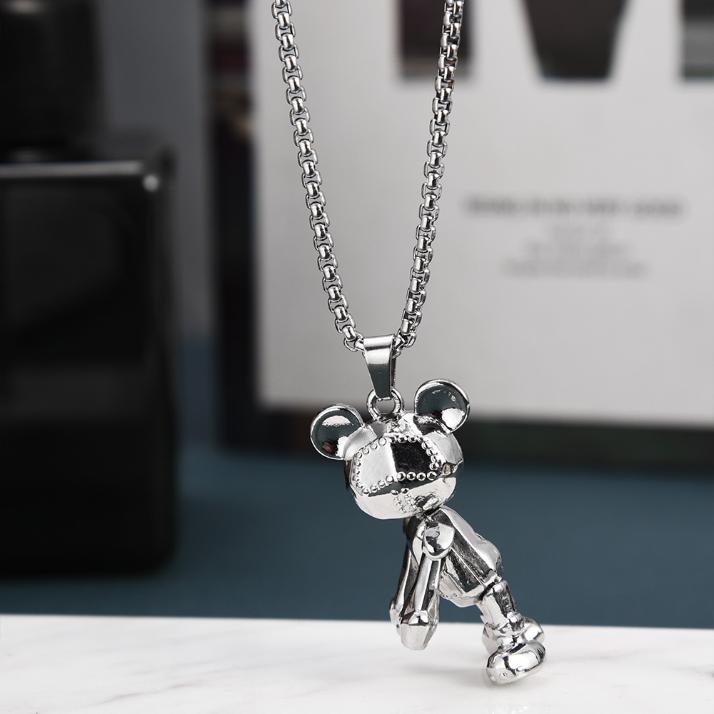 Wanita Pria Punk Bear Pendant Necklace/Ladies Vintage Charm Necklaces/Kalung Klavikula Hip Hop Vintage/Kalung Rantai Kepribadian Perempuan/Kalung Choker Populer