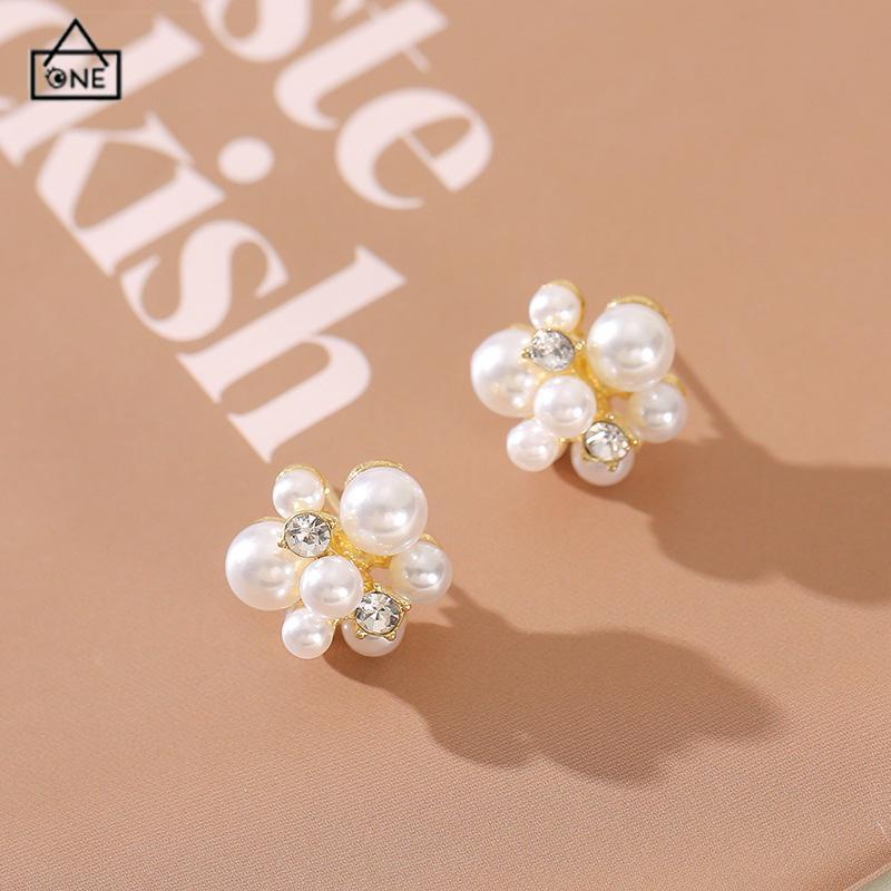 COD❤️Anting Mutiara Fashion Design Sense Berlian Imitasi  Anti Alergi Anting Perak-A.one