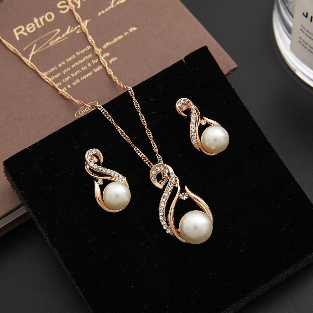 Agustinina Bridal Set Perhiasan Pernikahan Bergaya Indah Tetesan Air Tergantung Elegan Berlian Imitasi Alloy Drop Earrings Menjuntai Earrings