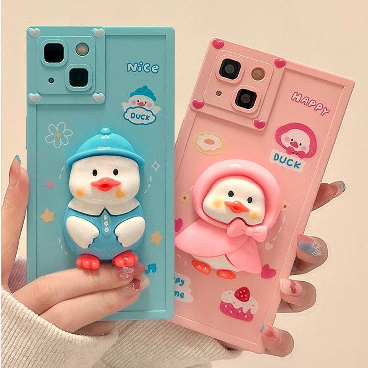 IPHONE Casing Ponsel Desain Bentuk Persegi Bebek Kartun 3D Kompatibel Dengan Iphone12 13 14 11 Pro Max X Xs Max Xr Ffxcz