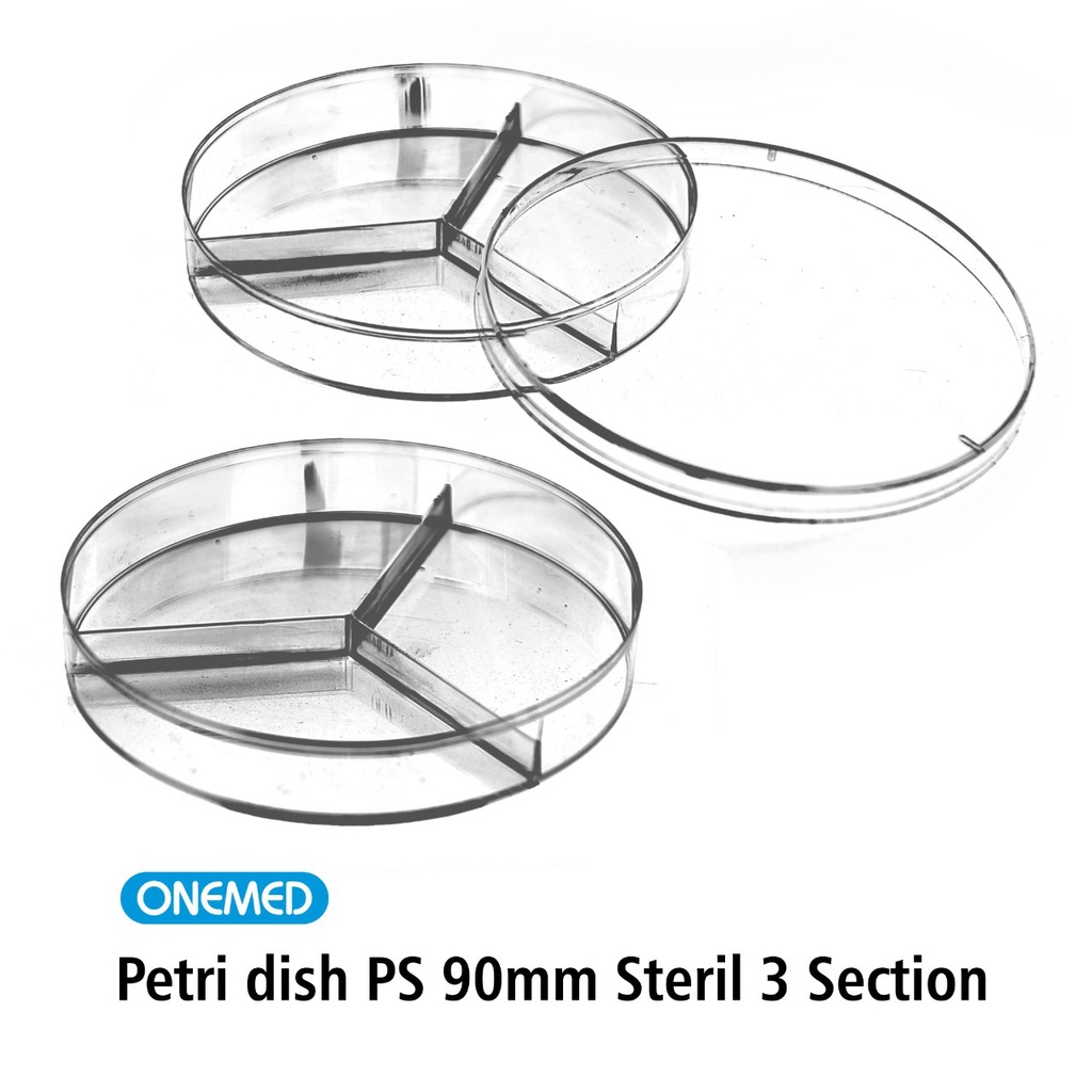 Petridish Plastik Steril 3 Bagian Onemed 90mm Pack Isi 10's