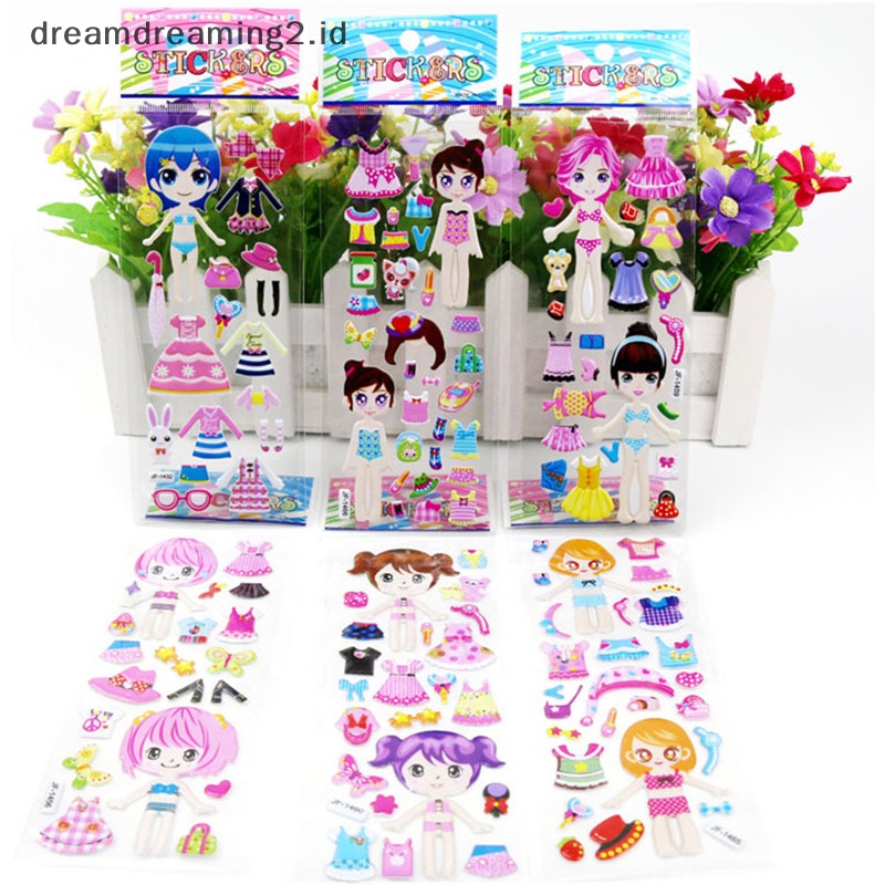 (drea) 5lembar 3D Puffy Bubble Stiker Mainan Dress up Anak Perempuan Baju Ganti Mainan Anak//