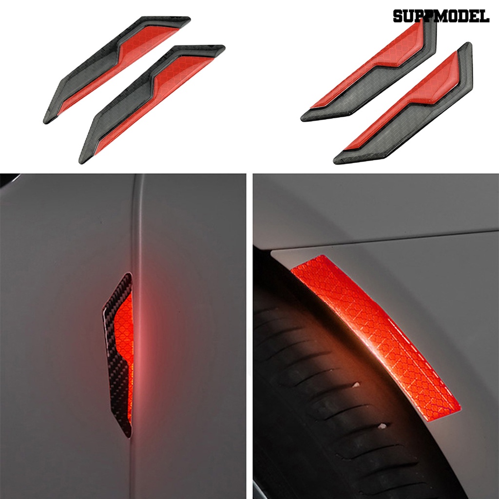 [SM Auto] 4Pcs Auto Reflektor Decals Tahan Gores Tahan Air Removable Serat Karbon Stiker Pelindung Peringatan Universal Anti-Tabrakan Strip Reflektif Aksesoris Mobil