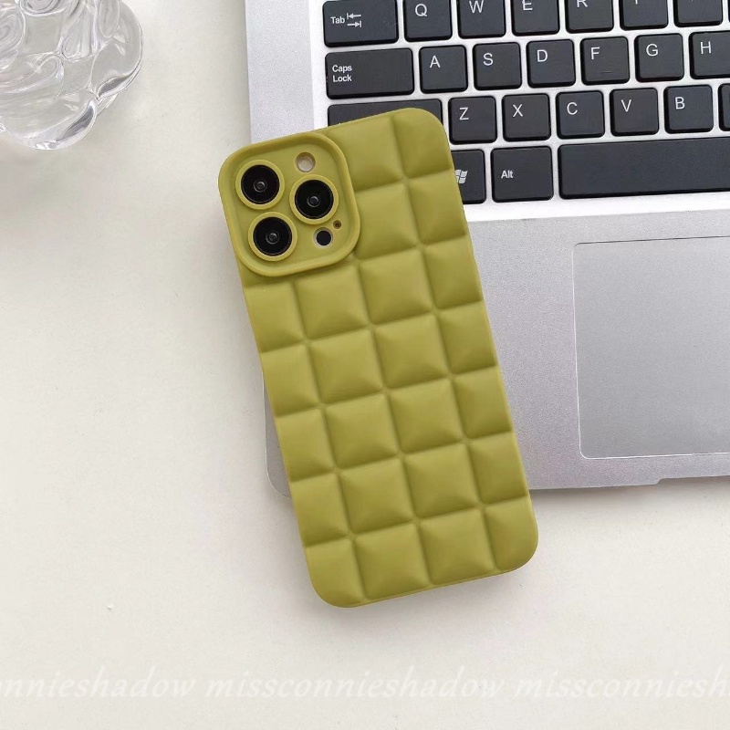 IPHONE Casing Ponsel Kotak Cek Stereoskopik Vintage Mewah Simple Warna Permen Kompatibel Untuk Iphone11 12 13 14 Pro MAX 7 8 6 6s Plus XR X XS MAX SE 2020 Shockproof Soft TPU Back Cover