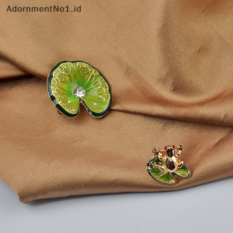 [AdornmentNo1] 2pcs Fashion Lotus Leaf Frog Berlian Imitasi Bros Pin Untuk Pakaian Wanita Pesta Perhiasan Accessries [ID]