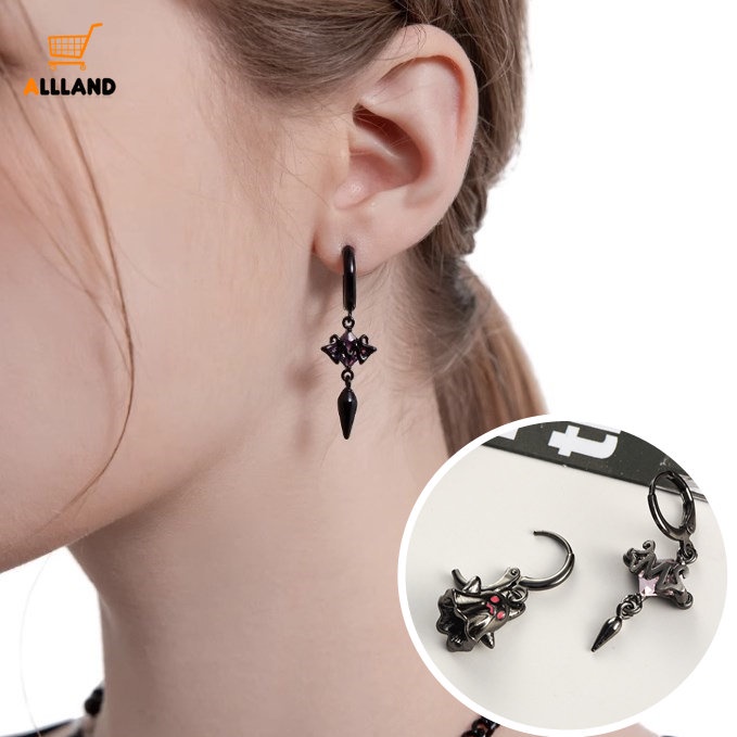 Kartun Hantu Kristal Tembaga Clasp Pendant Earrings/Anting Drop Berlian Imitasi Asimetris Elegan/Anting Lucu Aksesoris Halloween