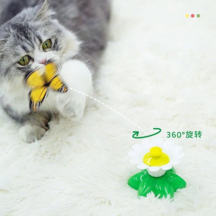 Butterfly rotating mainan kucing kupu kupu terbang bunga mutar cat toy