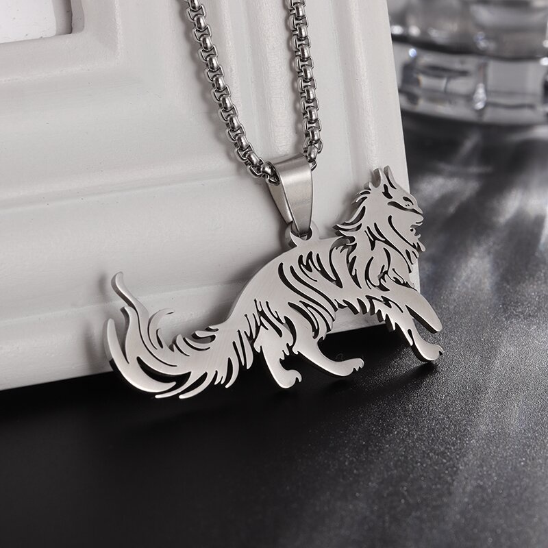 Lucu Mendominasi Fashion Desain Hewan Stainless Steel Serigala Kub Liontin Kalung Untuk Pria Wanita Perhiasan Mewah