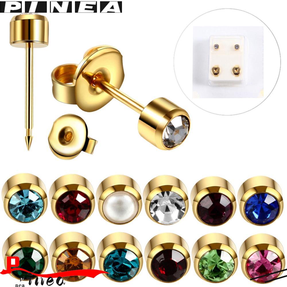 Nanas 1pasang 4mm Kristal Telinga Tindik Stud Indah Tahan Karat Anti-Sensitif Stud Earrings