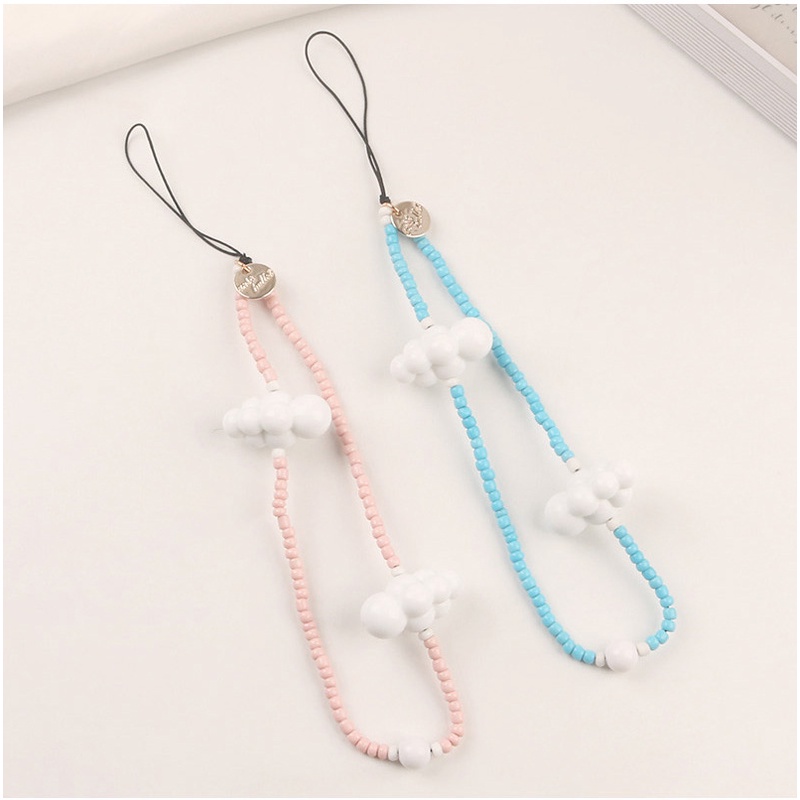 5warna Lucu 3D Awan Putih Manik-Manik Padi Rantai Anti Hilang Telepon Gelang Tali Dengan Label Logam Untuk iPhone Untuk Samsung Untuk OPPO Untuk VIVO Untuk Huawei Untuk Redmi Untuk Xiaomi Case DIY