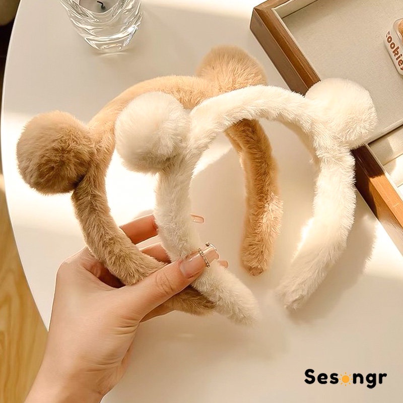 Bando Telinga Beruang Mewah Lucu  Wanita Kartun Rusak Rambut Mencuci Wajah Hairband - SG