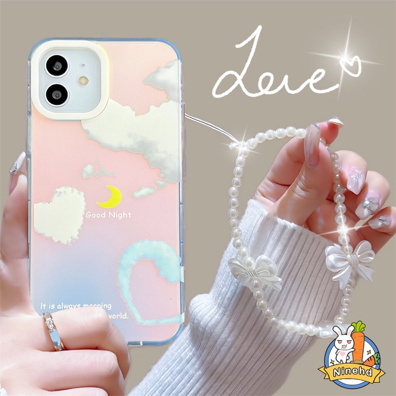 Casing Kompatibel untuk iPhone 14 13 12 11 Pro Max X Xr Xs Max 8 7 Plus SE Ins Aurora Cloud Glossy Phone Case Berkualitas Tinggi Transparan Laser Pelindung Kreatif Silikon Hard Case