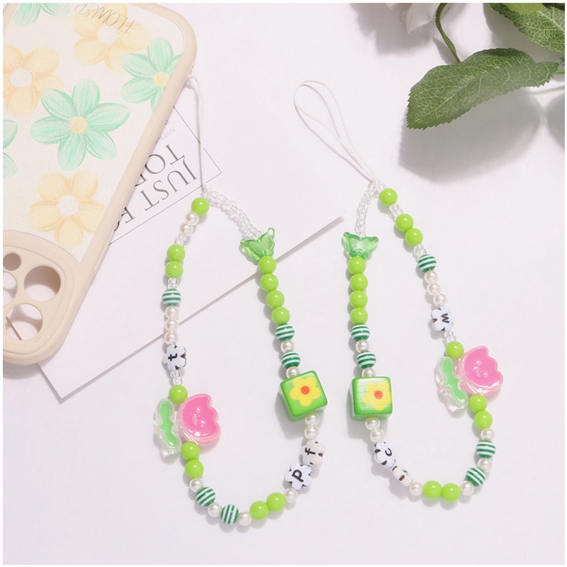 Gadis Musim Semi Bunga Tulip Kubus Hijau Manik-Manik Rantai Untuk iPhone Untuk Samsung Untuk OPPO Untuk VIVO Untuk Huawei Untuk Redmi Untuk Xiaomi Ponsel Case Cover Anti Hilang Pendek Gelang Tali