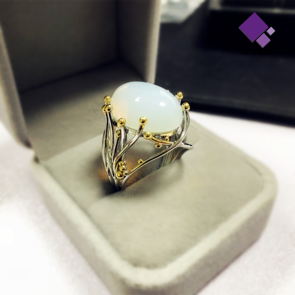 &lt; Naiveblues &gt; Pernikahan Pertunangan Vintage Wanita Dual Color Oval Faux Topaz Cincin Perhiasan