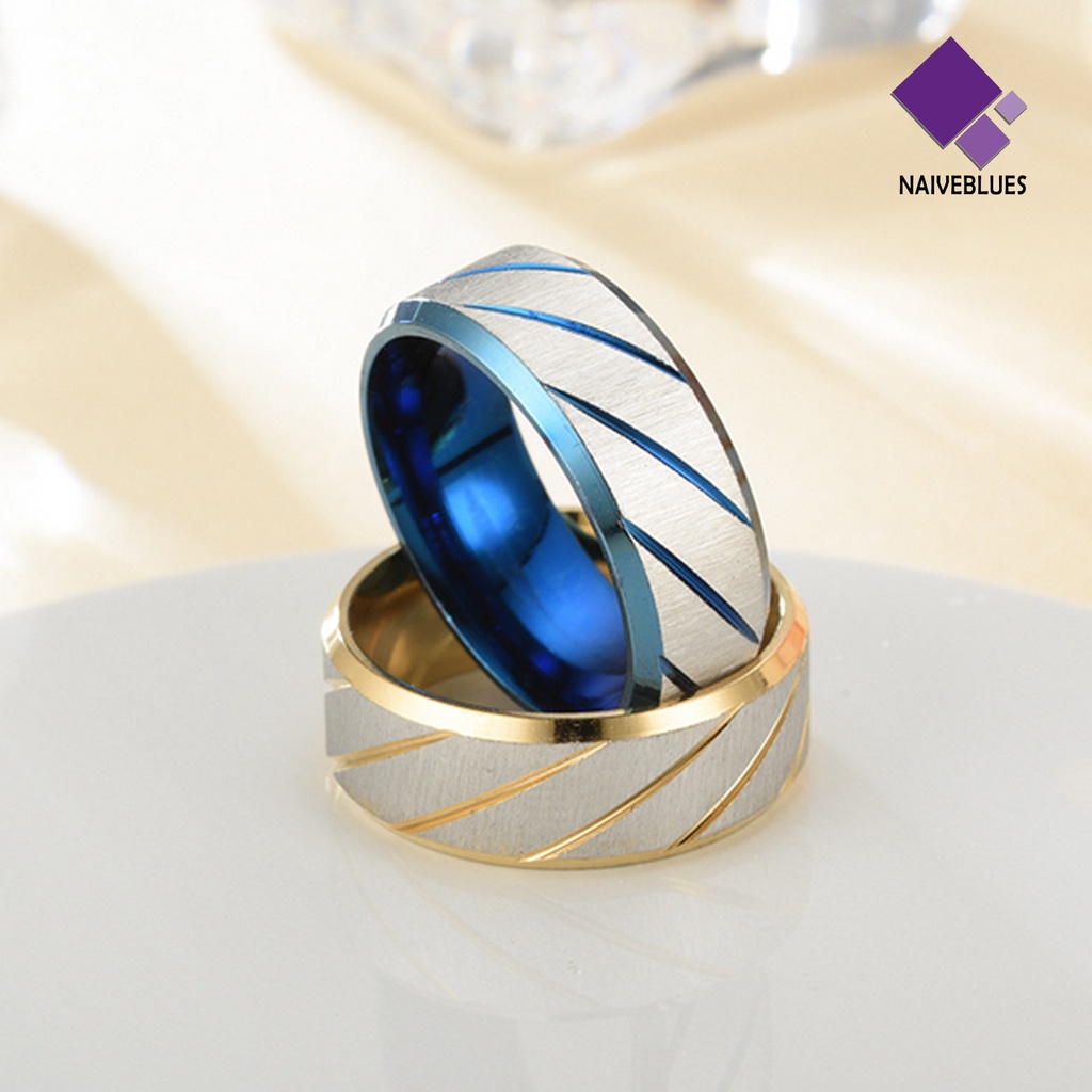 &lt; Naiveblues &gt; Cincin Couple Motif Twill All-match Pengerjaan Halus Stainless Steel Shiny Unisex Untuk Tunangan