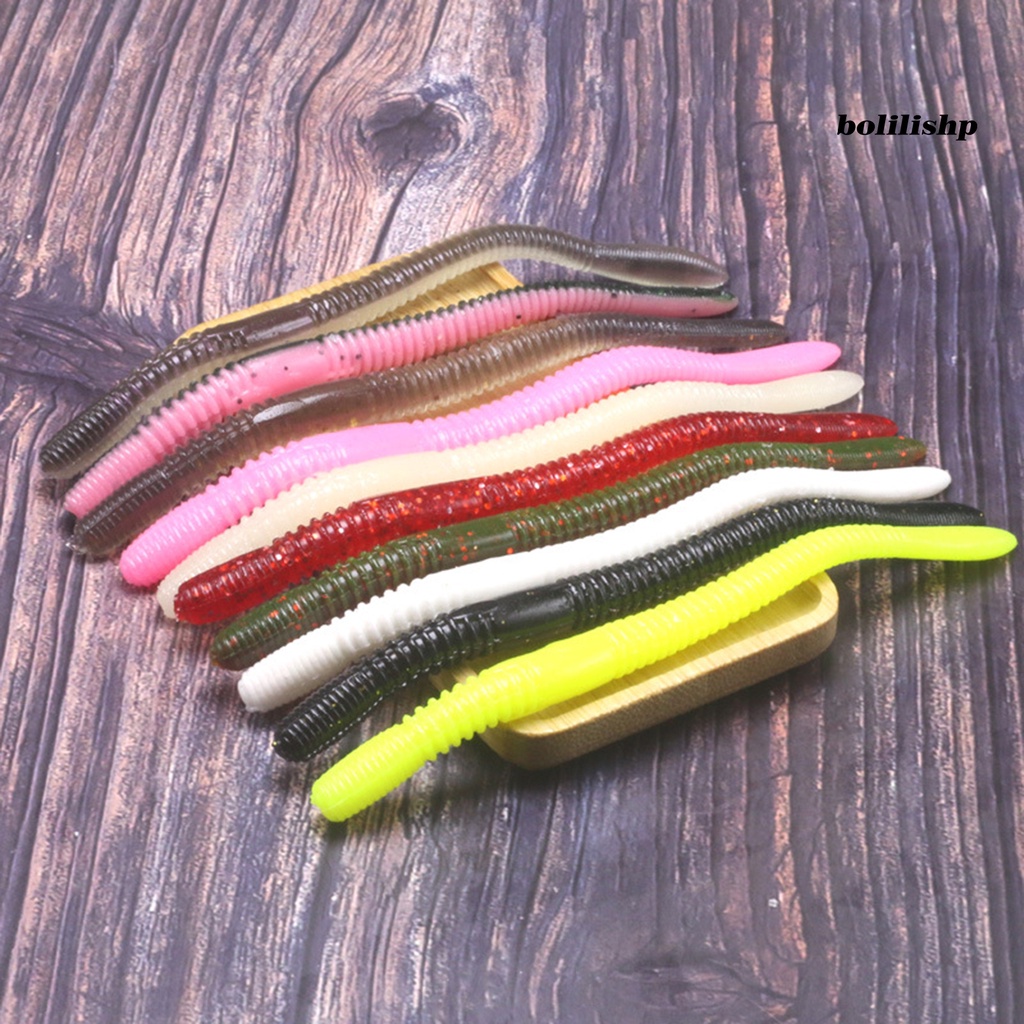 Bo-10pcs 11.5cm/4.2g Soft Lure Pola Spiral Simulasi Menggoda Angling Ekor Panjang Cacing Tanah Umpan Palsu Memancing Luar Ruangan