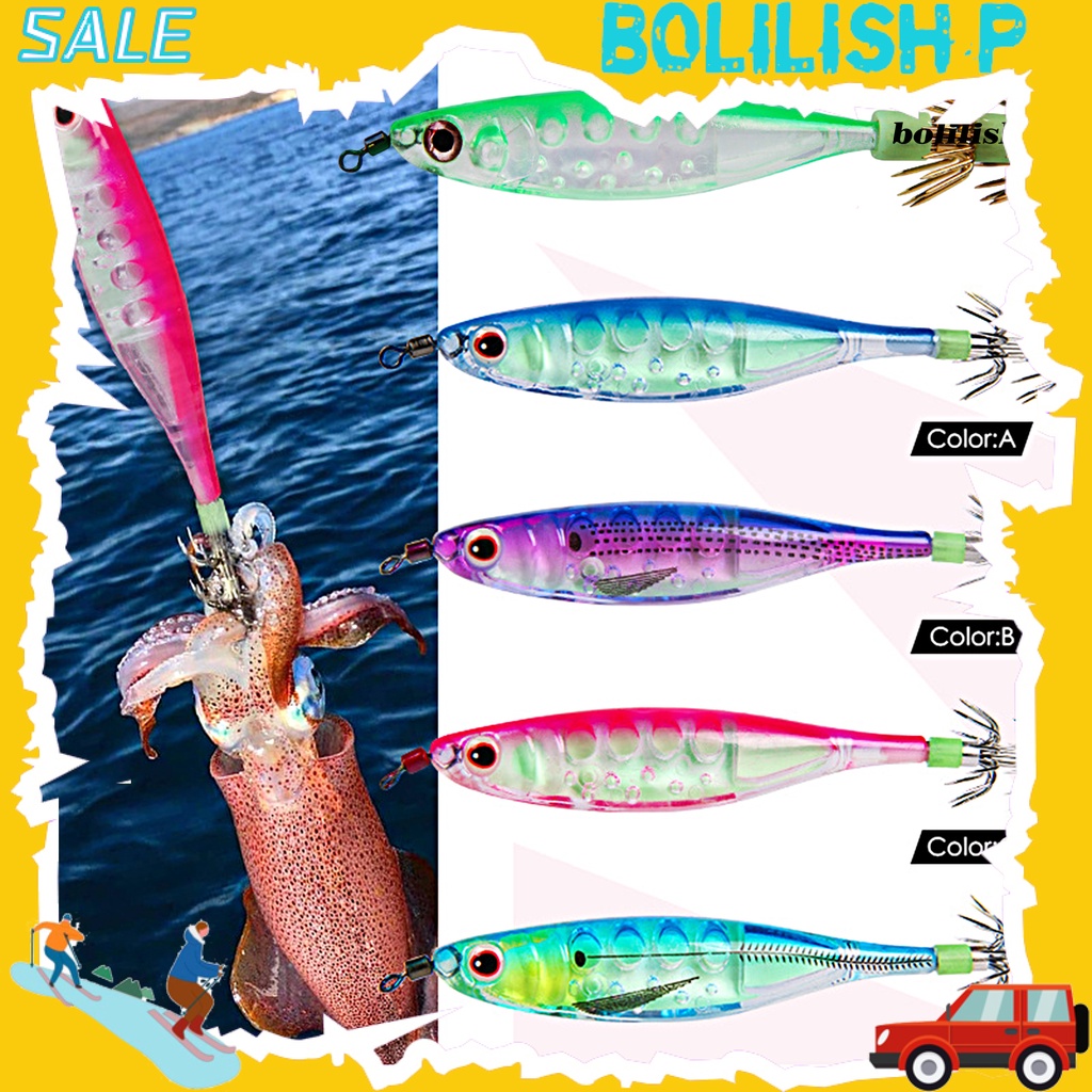 Bo-100mm/9.5g Umpan Pancing Simulasi Kait Tajam 3D Mata Luminous Squid Jig Umpan Buatan Untuk Air Asin