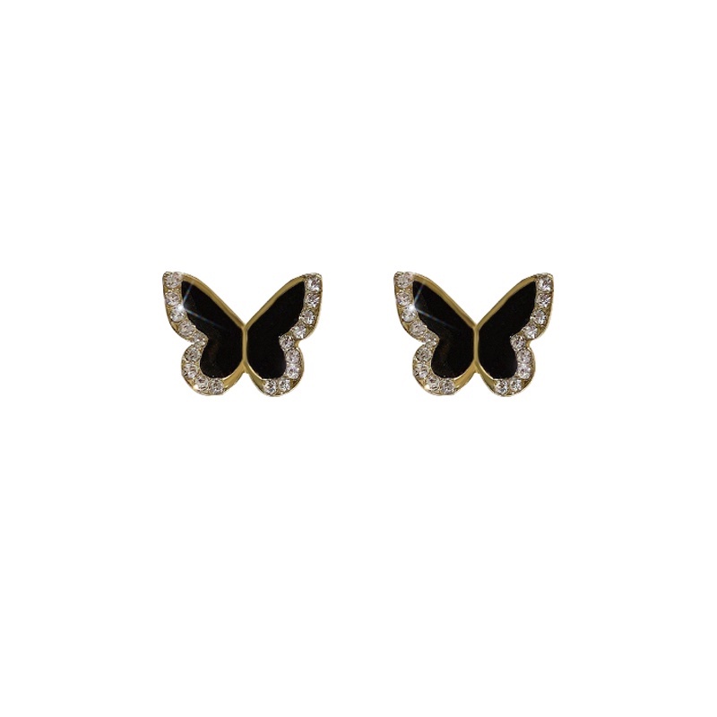 Gadis Manis Keren Hitam Kupu-Kupu Stud Earrings Ear Studs Piercing Perhiasan Untuk Wanita Gadis Aksesori