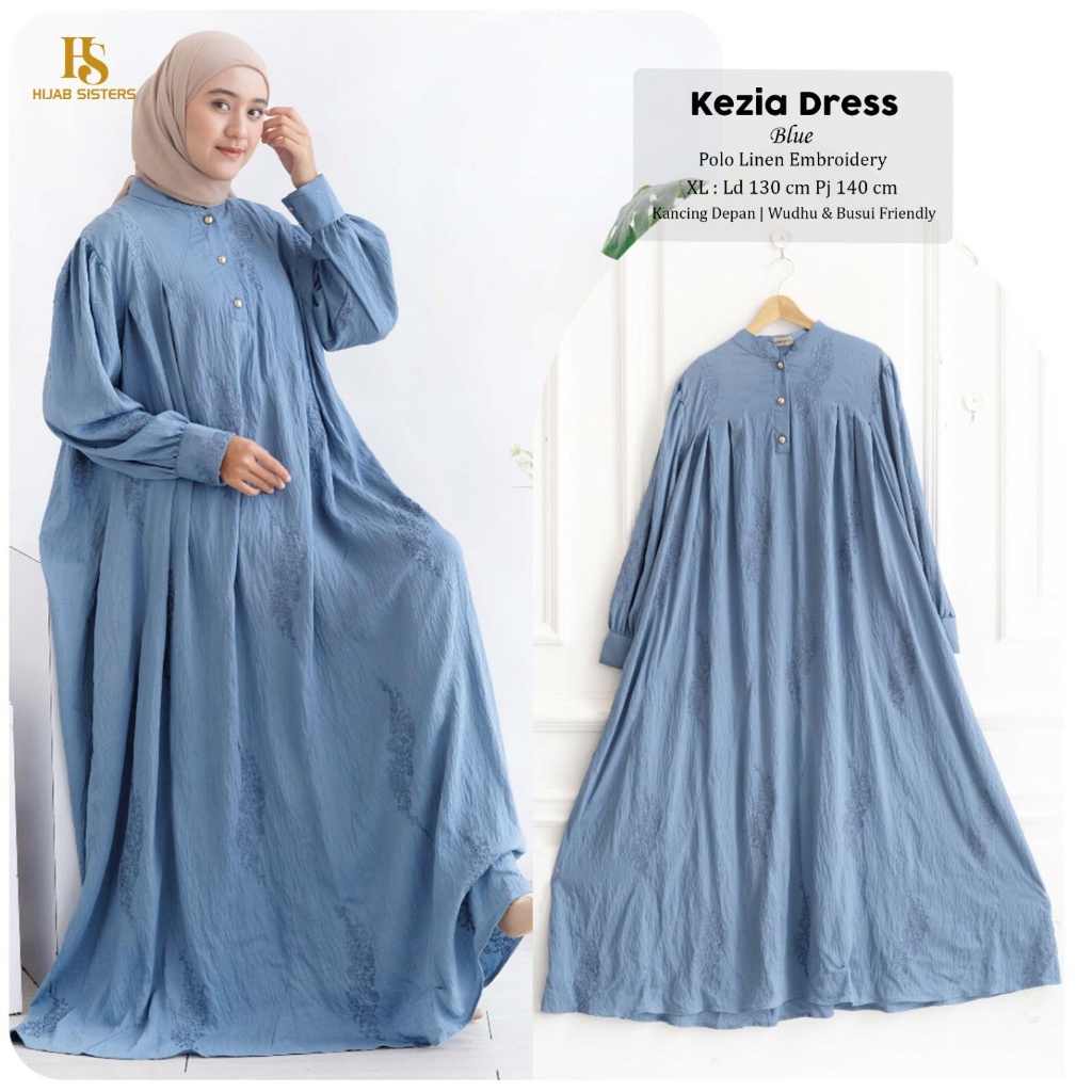 KEZIA Dress Jumbo ORI HIJAB SISTER | Gamis Terbaru Polo Linen Embroidery Polos LD 130