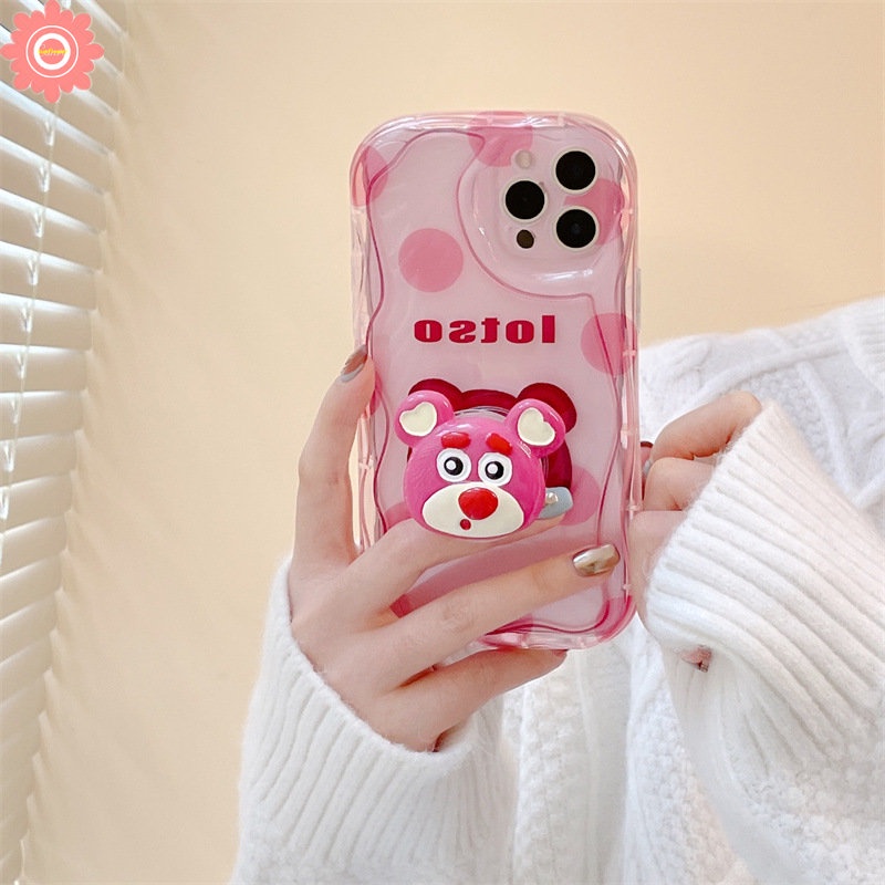 IPHONE Casing Manyo Kartun Indah Kompatibel Untuk Iphone11 14 13 12 Pro Max XR 7 8 6s 6 Plus X XS Max SE 2020 3D Wavy Curved Edge Glossy Titik Gelombang Beruang Strawberry Lucu Soft Cover