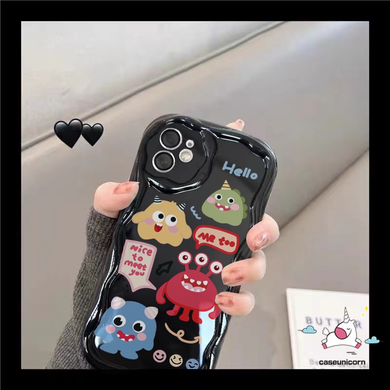 Kartun Monster Kecil Lucu Lucu Clown Case Kompatibel Untuk iPhone XR 11 14 12 13 Pro Max X 7 8 6s 6 Plus XS Max SE 2020 Glossy Kreatif 3D Wavy Curved Edge Soft Shockproof Cover