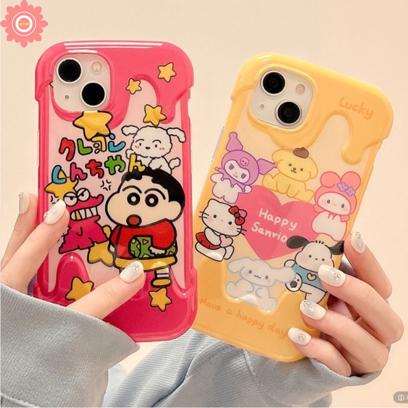 IPHONE Case Es Krim 3D Korea Kompatibel Untuk Iphone11 14 13 12 Pro Max 7Plus 8Plus XR 7 8 Plus X XS Max SE 2020 Lucu Pochacco Kuromi Hello Kitty Kartun Crayon Shin-chan Soft Cover