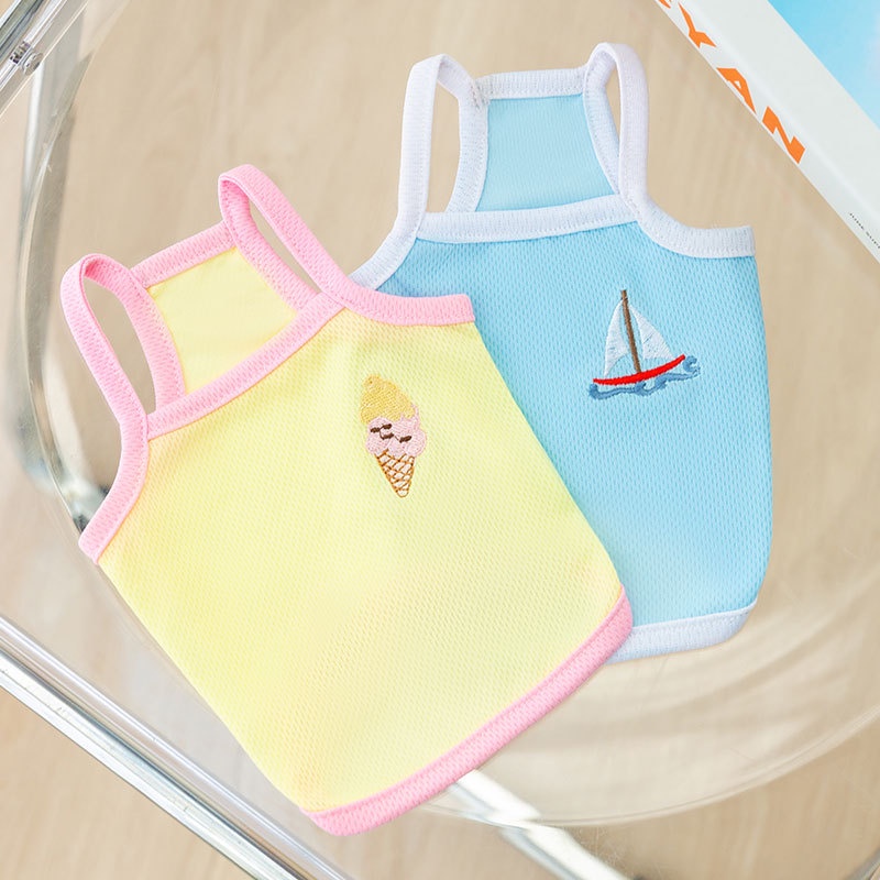 Musim Semi Dan Musim Panas Anjing Lucu Bordir Es Krim Mini Tali Kecil Anjing Dan Kucing Kaki Bernapas Musim Panas Pakaian Hewan Peliharaan