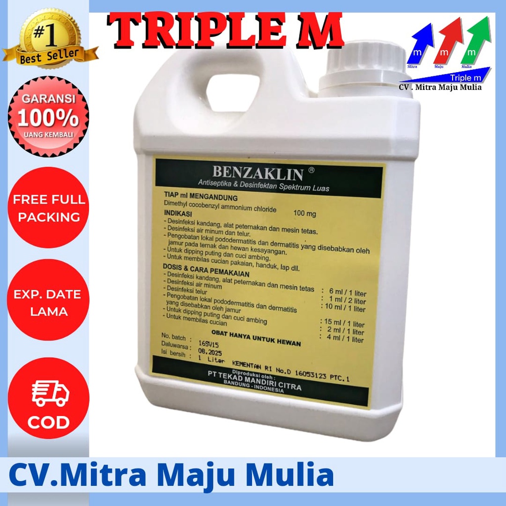 Benzaklin 1 Liter TRIPLE M - Desinfektan Anti Virus &amp; Bakteri SETARA DENGAN DESTAN