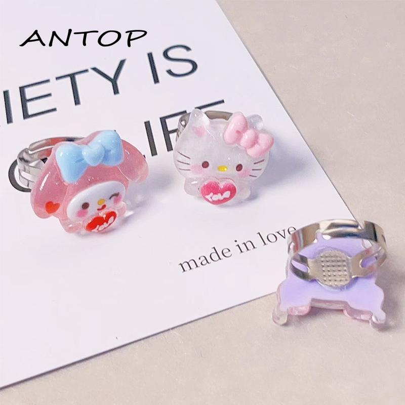 [antop] Cinta Sanrio Cincin Gadis Yang Indah Cincin Resin Pasangan Saudara Perempuan Kreatif Cincin