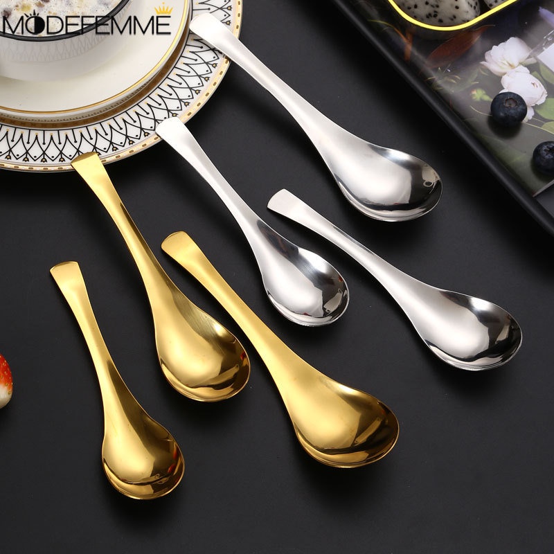 [Unggulan] Sendok Sup Gagang Stainless Steel Pub Halus Peralatan Makan Pernikahan Pegangan Nyaman Kopi Susu Pengaduk ladle Halus Kepala Bulat Dessert Scoop