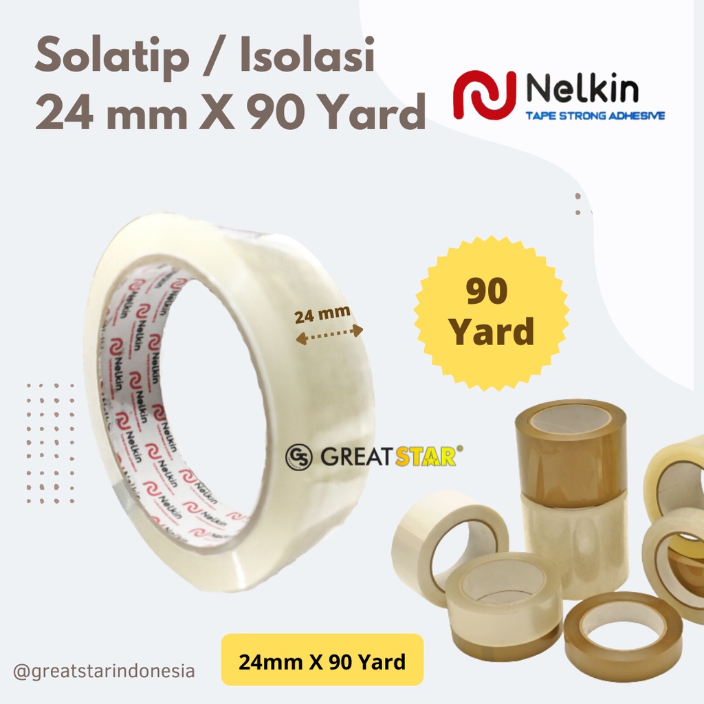 

solatip/isolasi 24 mm/1inch x 90 yard Nelkin dan Handeru