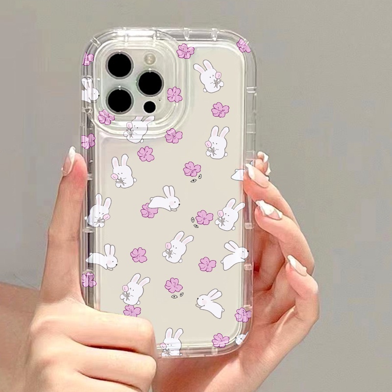 IPHONE Casing Ponsel Kartun Bunny Purple Flower Kompatibel Untuk Iphone7Plus8Plus6Plus11 14 13 12 Pro MAX XR X XS MAX SE Airbag Shockproof Cover