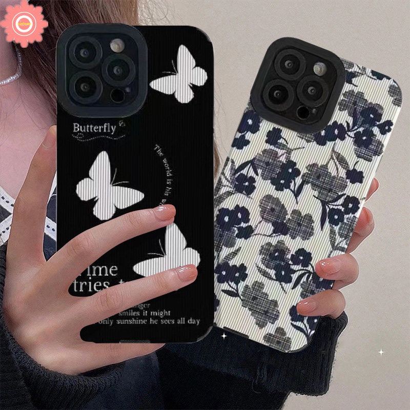 IPHONE Art Flower Ins Style Phone Case Kompatibel Untuk Iphone14 13 Pro Max11 12 Pro 7 8 Plus X XS Max XR Retro Fantasy Butterfly Shockproof Soft Silicone Case Tpu Soft Cover