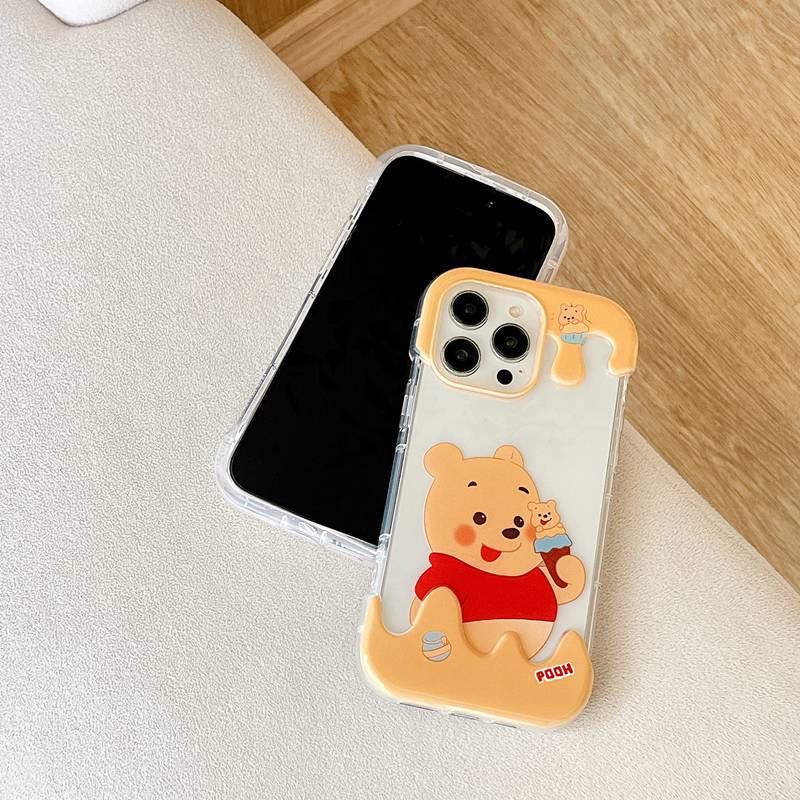 【3D Ice Cream】Strawberry Bear Summer 3D Soft Case IPhone XR XS Max 11 12 13 14 Pro Max 14 Plus for Women Girl Gift Cartoon Lovely Winnie the pooth Bear