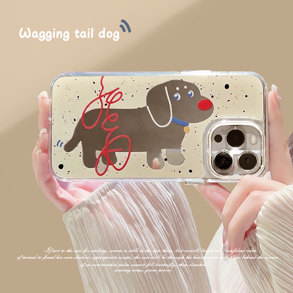 IPHONE Ins Anjing Lucu Kartun Plating Cermin Casing Transparan Untuk Iphone14 11 12 13 PRO MAX Casing AT0264 Cover Pelindung