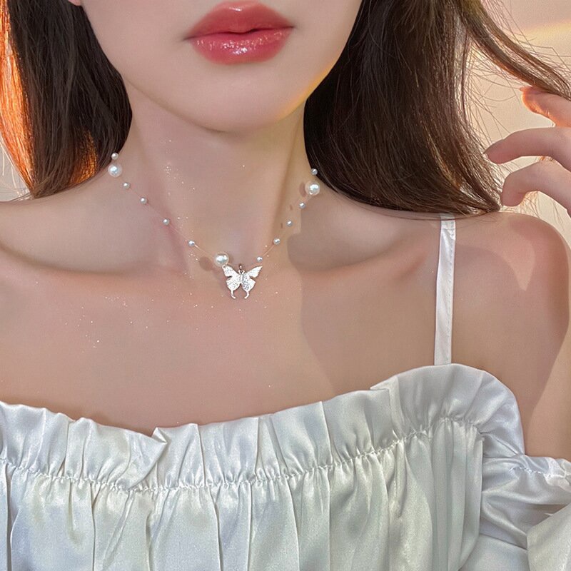 Kalung Kupu-Kupu Mutiara Fashion Alloy Untuk Wanita