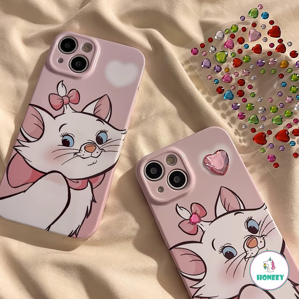 IPHONE Casing Apple Untuk Iphone14 13 12 11 Pro Max Kartun Pink Cute Mary Cat Untuk Iphone7 8 Plus XS XR Dengan Stiker Shockproof Feline Hard Cover