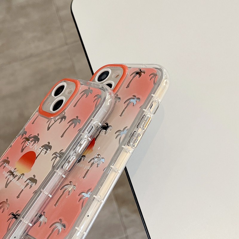 【Ice Cream Mirror】Air Bag PrettyOrange Coconut Tree Soft Case IPhone 11 12 13 14 Pro Max Women's Gift Cute Phone Case Make Up