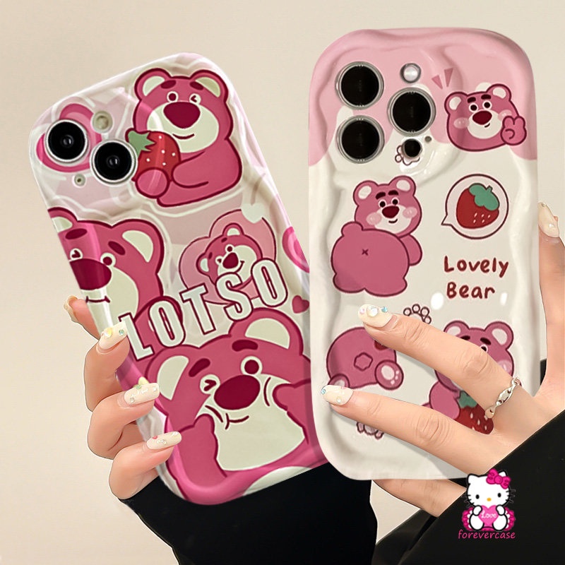 Casing Tepi Melengkung Bergelombang 3D Untuk Redmi Note10 10Pro 11 10 Pro Max Plus 11s 10s Redmi 10C A1 9T 10 10A 9C 9A 9C NFC 9 A2 POCO M3 Kartun Beruang Strawberry Lucu Manyo Soft Cover