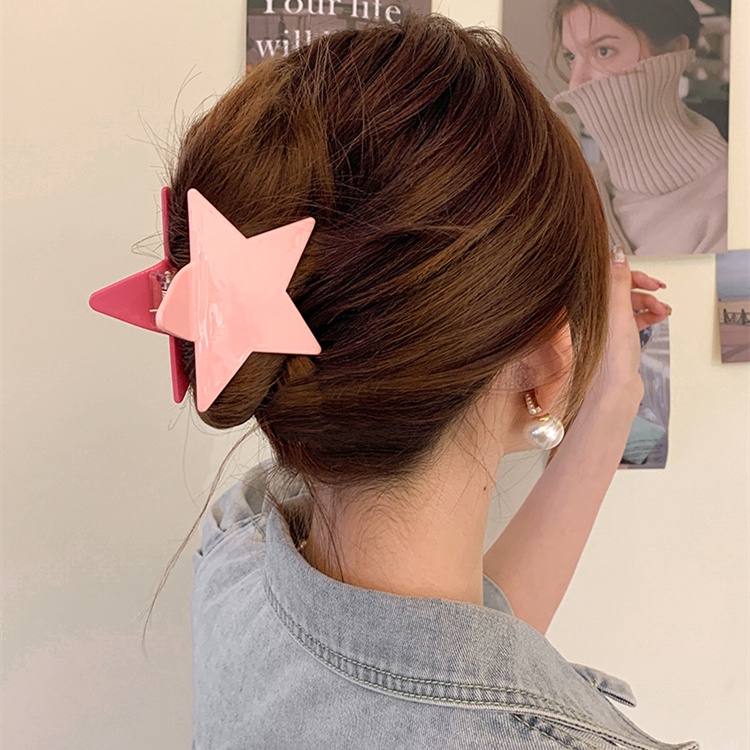 Fashion Pentagram Y2k Besar Shiny Star Hair Claw/Resin Imitasi Mutiara Rambut Hiu Klip/Dua Sisi Cinta Jepit Kepiting Aksesoris