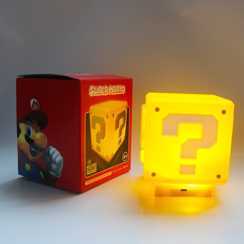 Mario Lampu Tanda Tanya Lampu Malam Super Mario Game Malam Anak Kamar Tidur Pengisian USB LED Rumah Tangga Kubus Turn Table Lamp Gift