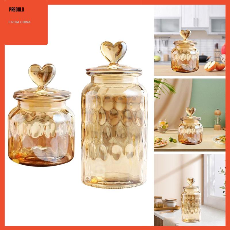 [Predolo] Glass Storage Jar Toples Kedap Udara, Wadah Penyimpanan Teh Hias Glass Canisters Untuk Permen, Teh Longgar, Gula, Bumbu