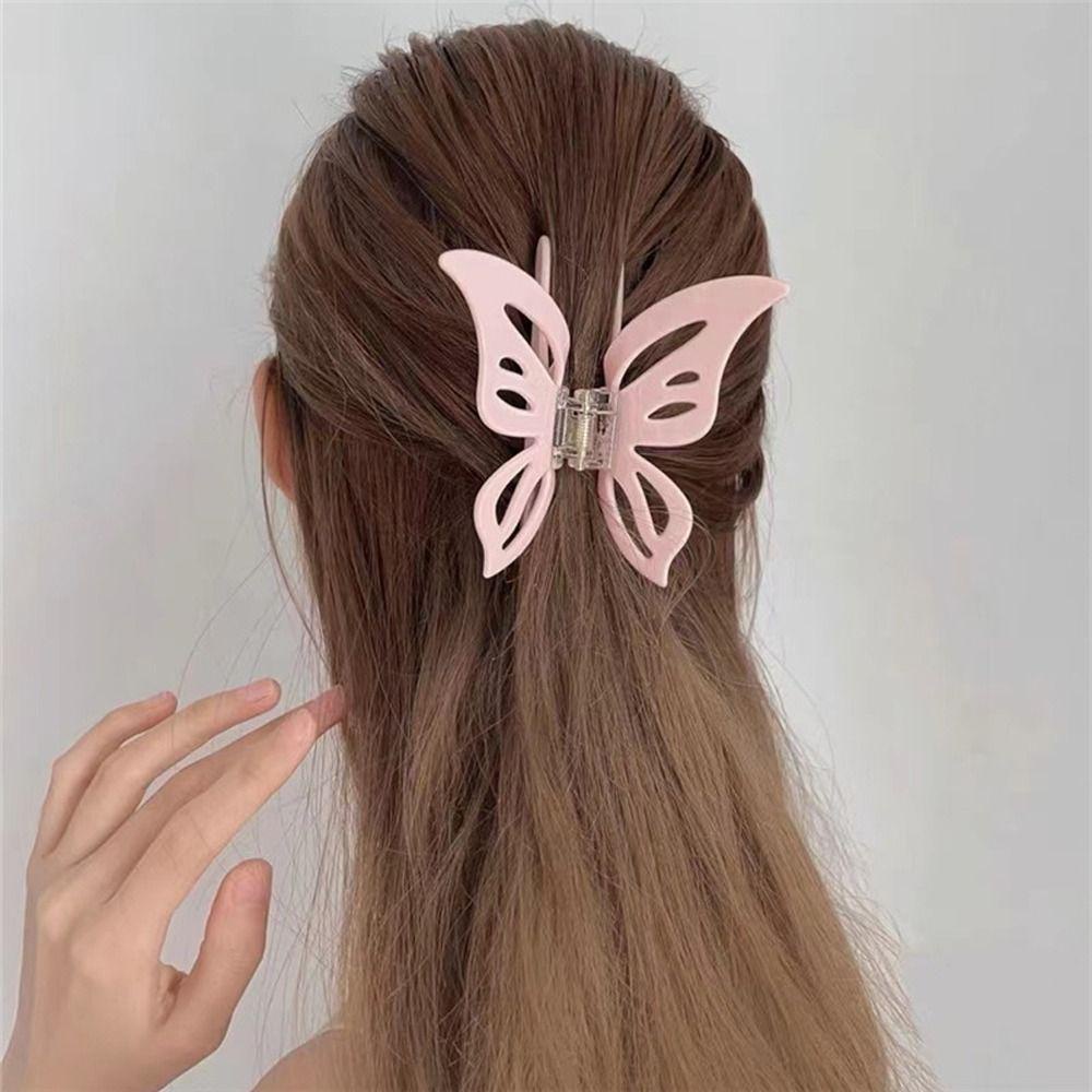 Needway   Butterfly Hair Claw Elegan Stylish Hiasan Kepala Jepit Rambut Hewan Perempuan Jepit Rambut Plastik Gaya Korea Besar Hairgrips