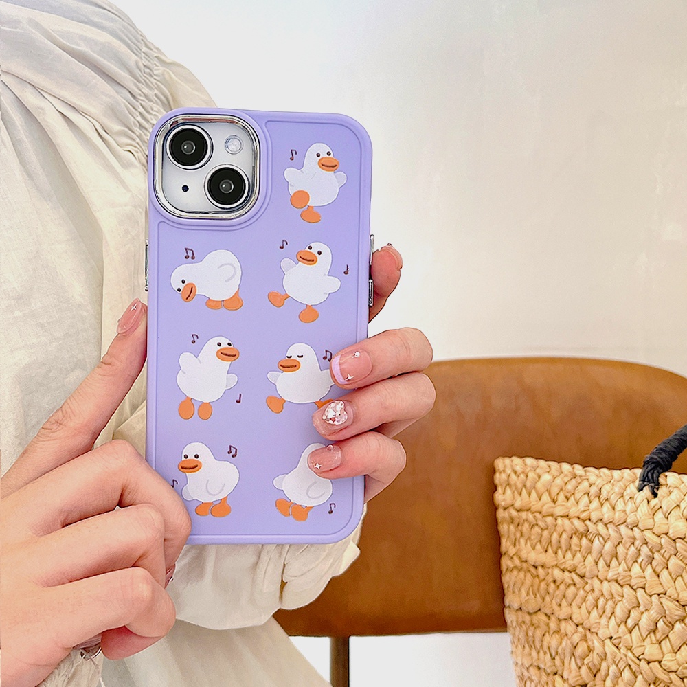 Kartun Happy Duck IPhone Case Kompatibel Untuk Iphone11 Casing14 Pro Max Ip13 12 11 Pro Max 12 Pro Max Shockproof Lembut TPU Belakang Ponsel Cover