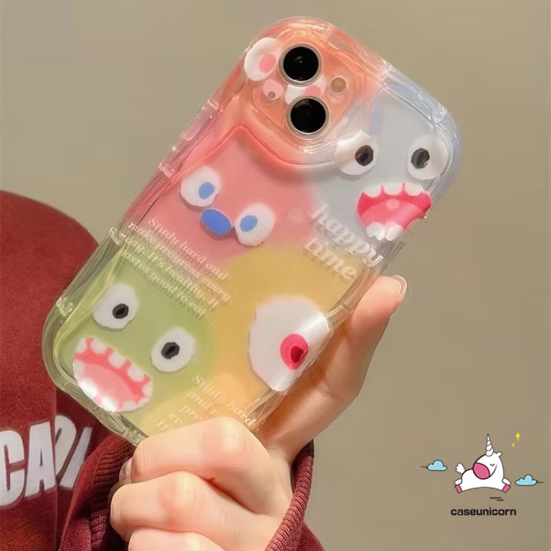 Untuk Redmi 9C NFC 10A A2 10 A1 9T 9 10C 9A POCO M3 Redmi Note11 12 11s 10s 10 Pro Max 10Pro Kartun Monster Kecil Lucu Ekspresi Lucu Smiley Lembut Tpu 3D Bergelombang Tepi Melengkung Case