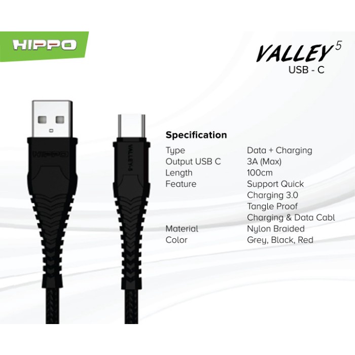 Kable Data Hippo Valley 5 Lightning USB 100CM - Quick Charging 3.0