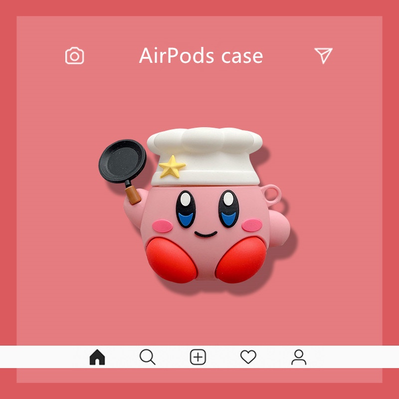 3d Lucu Kartun Cook Kirby Dengan Cooker Bluetooth Earphone Anti-Jatuh Pink Case Pelindung Cover Untuk Airpods1 2 3 Pro i12 i10 i11 i9s inpods 12 13 Pro i13 Airpods3 TWS Shell