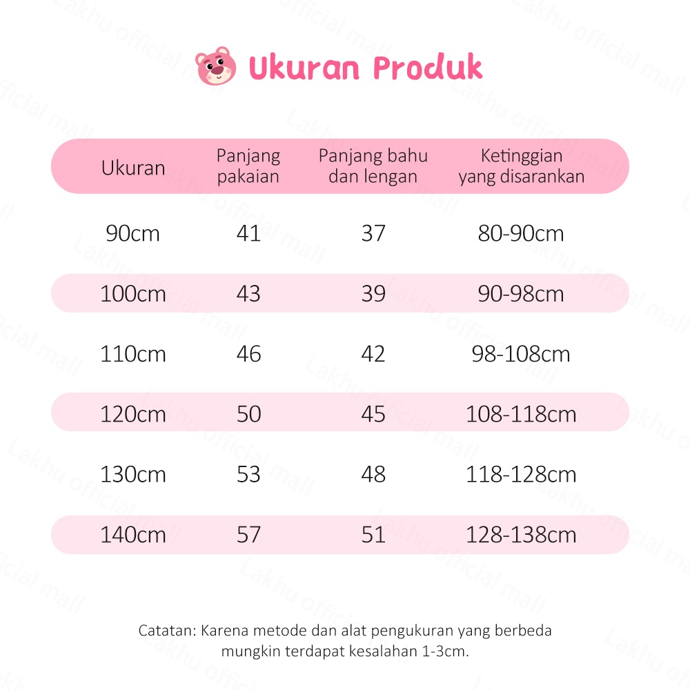 Lakhu Baju Anak Perempuan /Kaos Anak Perempuan Stawberry Bear Lengan Pendek T Shirt Anak